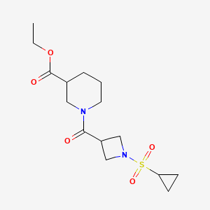 molecular formula C15H24N2O5S B2855768 Ethyl 1-(1-(cyclopropylsulfonyl)azetidine-3-carbonyl)piperidine-3-carboxylate CAS No. 1428362-42-8