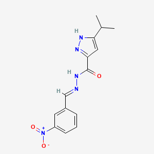 molecular formula C14H15N5O3 B2855780 (E)-3-isopropyl-N'-(3-nitrobenzylidene)-1H-pyrazole-5-carbohydrazide CAS No. 403659-82-5
