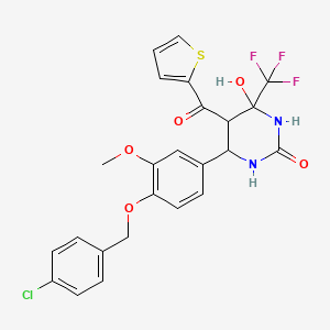 molecular formula C24H20ClF3N2O5S B2855795 6-(4-((4-chlorobenzyl)oxy)-3-methoxyphenyl)-4-hydroxy-5-(thiophene-2-carbonyl)-4-(trifluoromethyl)tetrahydropyrimidin-2(1H)-one CAS No. 1005051-26-2