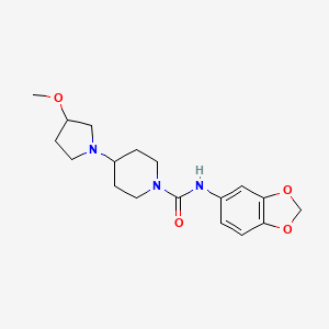 molecular formula C18H25N3O4 B2855805 N-(benzo[d][1,3]dioxol-5-yl)-4-(3-methoxypyrrolidin-1-yl)piperidine-1-carboxamide CAS No. 2309308-38-9