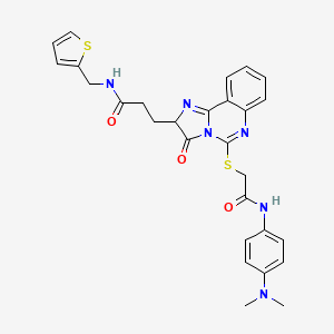 molecular formula C28H28N6O3S2 B2855806 3-{5-[({[4-(dimethylamino)phenyl]carbamoyl}methyl)sulfanyl]-3-oxo-2H,3H-imidazo[1,2-c]quinazolin-2-yl}-N-[(thiophen-2-yl)methyl]propanamide CAS No. 1037168-72-1