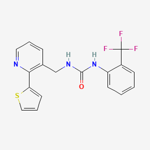 molecular formula C18H14F3N3OS B2855820 1-((2-(Thiophen-2-yl)pyridin-3-yl)methyl)-3-(2-(trifluoromethyl)phenyl)urea CAS No. 2034477-70-6
