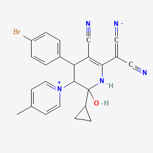 molecular formula C24H20BrN5O B2855830 [2-[4-(4-bromophenyl)-5-cyano-2-cyclopropyl-2-hydroxy-3-(4-methylpyridin-1-ium-1-yl)-3,4-dihydro-1H-pyridin-6-yl]-2-cyanoethenylidene]azanide CAS No. 852691-24-8