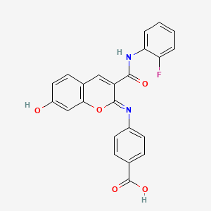 molecular formula C23H15FN2O5 B2855846 (Z)-4-((3-((2-fluorophenyl)carbamoyl)-7-hydroxy-2H-chromen-2-ylidene)amino)benzoic acid CAS No. 439589-92-1