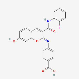 4-{[(2Z)-3-[(2-fluorophenyl)carbamoyl]-7-hydroxy-2H-chromen-2-ylidene]amino}benzoic acid