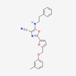 molecular formula C24H21N3O3 B2855852 5-(Phenethylamino)-2-(5-((m-tolyloxy)methyl)furan-2-yl)oxazole-4-carbonitrile CAS No. 931968-42-2