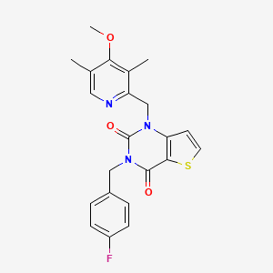 molecular formula C22H20FN3O3S B2855857 3-(4-fluorobenzyl)-1-((4-methoxy-3,5-dimethylpyridin-2-yl)methyl)thieno[3,2-d]pyrimidine-2,4(1H,3H)-dione CAS No. 1428356-93-7