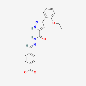 molecular formula C21H20N4O4 B2855858 (E)-methyl 4-((2-(3-(2-ethoxyphenyl)-1H-pyrazole-5-carbonyl)hydrazono)methyl)benzoate CAS No. 1285541-86-7
