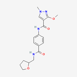 molecular formula C18H22N4O4 B2855865 3-methoxy-1-methyl-N-(4-{[(oxolan-2-yl)methyl]carbamoyl}phenyl)-1H-pyrazole-4-carboxamide CAS No. 1207035-50-4