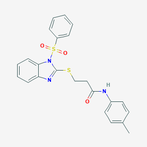 molecular formula C23H21N3O3S2 B285587 N-(4-methylphenyl)-3-{[1-(phenylsulfonyl)-1H-benzimidazol-2-yl]sulfanyl}propanamide 
