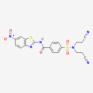 molecular formula C20H16N6O5S2 B2855872 4-[bis(2-cyanoethyl)sulfamoyl]-N-(6-nitro-1,3-benzothiazol-2-yl)benzamide CAS No. 476275-25-9