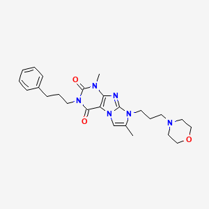 molecular formula C25H32N6O3 B2855881 1,7-dimethyl-8-(3-morpholinopropyl)-3-(3-phenylpropyl)-1H-imidazo[2,1-f]purine-2,4(3H,8H)-dione CAS No. 927625-73-8