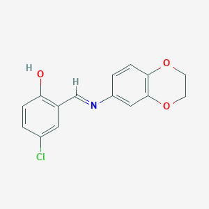 molecular formula C15H12ClNO3 B2855891 4-chloro-2-[(E)-(2,3-dihydro-1,4-benzodioxin-6-ylimino)methyl]phenol CAS No. 382156-27-6