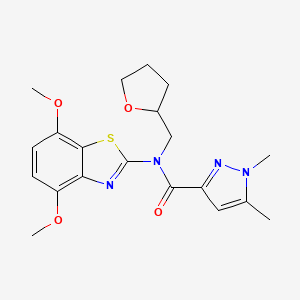 molecular formula C20H24N4O4S B2855894 N-(4,7-dimethoxybenzo[d]thiazol-2-yl)-1,5-dimethyl-N-((tetrahydrofuran-2-yl)methyl)-1H-pyrazole-3-carboxamide CAS No. 1013795-37-3