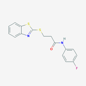 molecular formula C16H13FN2OS2 B285591 3-(1,3-benzothiazol-2-ylsulfanyl)-N-(4-fluorophenyl)propanamide 