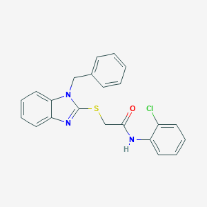 molecular formula C22H18ClN3OS B285594 2-[(1-benzyl-1H-benzimidazol-2-yl)thio]-N-(2-chlorophenyl)acetamide 