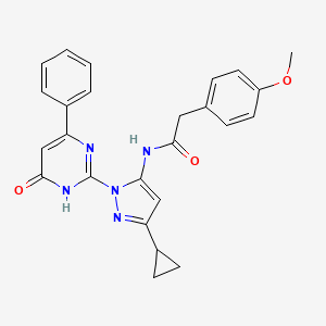 molecular formula C25H23N5O3 B2855959 N-(3-cyclopropyl-1-(6-oxo-4-phenyl-1,6-dihydropyrimidin-2-yl)-1H-pyrazol-5-yl)-2-(4-methoxyphenyl)acetamide CAS No. 1207057-00-8