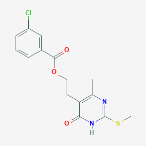 molecular formula C15H15ClN2O3S B2855974 2-[4-Methyl-2-(methylsulfanyl)-6-oxo-1,6-dihydro-5-pyrimidinyl]ethyl 3-chlorobenzenecarboxylate CAS No. 338401-98-2
