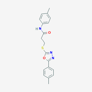 molecular formula C19H19N3O2S B285599 N-(4-methylphenyl)-3-{[5-(4-methylphenyl)-1,3,4-oxadiazol-2-yl]sulfanyl}propanamide 