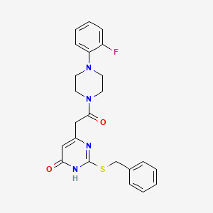 molecular formula C23H23FN4O2S B2855999 2-(benzylthio)-6-(2-(4-(2-fluorophenyl)piperazin-1-yl)-2-oxoethyl)pyrimidin-4(3H)-one CAS No. 1105239-97-1