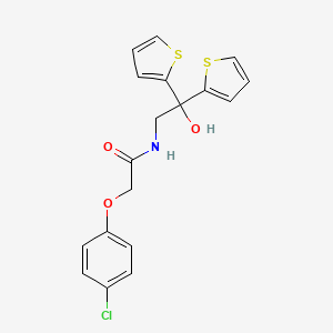 molecular formula C18H16ClNO3S2 B2856007 2-(4-chlorophenoxy)-N-(2-hydroxy-2,2-di(thiophen-2-yl)ethyl)acetamide CAS No. 2034584-77-3