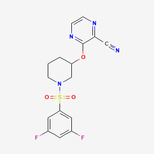 molecular formula C16H14F2N4O3S B2856018 3-((1-((3,5-Difluorophenyl)sulfonyl)piperidin-3-yl)oxy)pyrazine-2-carbonitrile CAS No. 2034479-74-6