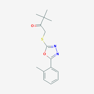molecular formula C15H18N2O2S B285602 3,3-Dimethyl-1-{[5-(2-methylphenyl)-1,3,4-oxadiazol-2-yl]sulfanyl}butan-2-one 