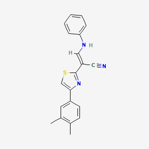 molecular formula C20H17N3S B2856042 (E)-2-(4-(3,4-dimethylphenyl)thiazol-2-yl)-3-(phenylamino)acrylonitrile CAS No. 477291-71-7
