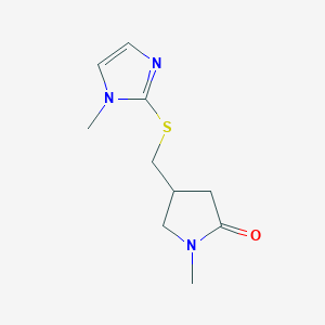molecular formula C10H15N3OS B2856043 1-methyl-4-(((1-methyl-1H-imidazol-2-yl)thio)methyl)pyrrolidin-2-one CAS No. 2320853-52-7