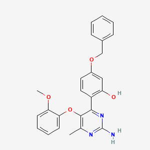 molecular formula C25H23N3O4 B2856070 2-(2-Amino-5-(2-methoxyphenoxy)-6-methylpyrimidin-4-yl)-5-(benzyloxy)phenol CAS No. 877789-97-4