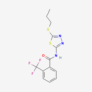 molecular formula C13H12F3N3OS2 B2856073 N-(5-(propylthio)-1,3,4-thiadiazol-2-yl)-2-(trifluoromethyl)benzamide CAS No. 391875-28-8