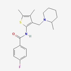 molecular formula C20H25FN2OS B2856075 N-(4,5-dimethyl-3-((2-methylpiperidin-1-yl)methyl)thiophen-2-yl)-4-fluorobenzamide CAS No. 671201-07-3