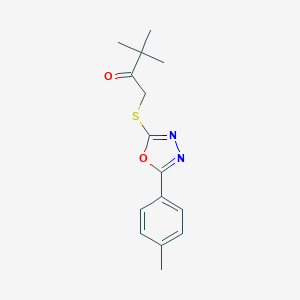 molecular formula C15H18N2O2S B285608 3,3-Dimethyl-1-{[5-(4-methylphenyl)-1,3,4-oxadiazol-2-yl]sulfanyl}butan-2-one 
