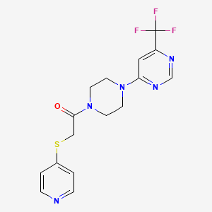 molecular formula C16H16F3N5OS B2856093 2-(Pyridin-4-ylthio)-1-(4-(6-(trifluoromethyl)pyrimidin-4-yl)piperazin-1-yl)ethanone CAS No. 2034601-55-1