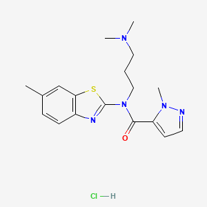 molecular formula C18H24ClN5OS B2856095 N-(3-(dimethylamino)propyl)-1-methyl-N-(6-methylbenzo[d]thiazol-2-yl)-1H-pyrazole-5-carboxamide hydrochloride CAS No. 1189455-45-5