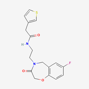 molecular formula C17H17FN2O3S B2856098 N-(2-(7-fluoro-3-oxo-2,3-dihydrobenzo[f][1,4]oxazepin-4(5H)-yl)ethyl)-2-(thiophen-3-yl)acetamide CAS No. 1903633-85-1