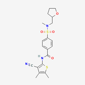 molecular formula C20H23N3O4S2 B2856104 N-(3-cyano-4,5-dimethylthiophen-2-yl)-4-(N-methyl-N-((tetrahydrofuran-2-yl)methyl)sulfamoyl)benzamide CAS No. 896305-75-2