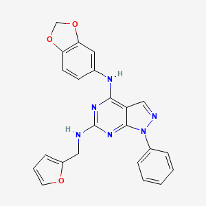 molecular formula C23H18N6O3 B2856116 N~4~-(1,3-benzodioxol-5-yl)-N~6~-(furan-2-ylmethyl)-1-phenyl-1H-pyrazolo[3,4-d]pyrimidine-4,6-diamine CAS No. 946219-67-6