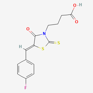 molecular formula C14H12FNO3S2 B2856119 (Z)-4-(5-(4-fluorobenzylidene)-4-oxo-2-thioxothiazolidin-3-yl)butanoic acid CAS No. 306324-33-4