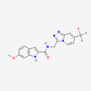 molecular formula C18H14F3N5O2 B2856142 6-methoxy-N-((7-(trifluoromethyl)-[1,2,4]triazolo[4,3-a]pyridin-3-yl)methyl)-1H-indole-2-carboxamide CAS No. 2034277-38-6