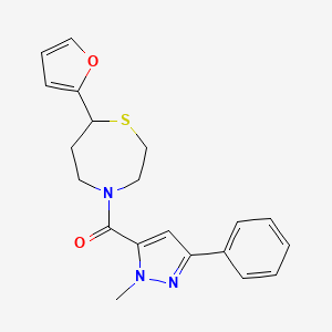 molecular formula C20H21N3O2S B2856144 (7-(furan-2-yl)-1,4-thiazepan-4-yl)(1-methyl-3-phenyl-1H-pyrazol-5-yl)methanone CAS No. 1795302-67-8