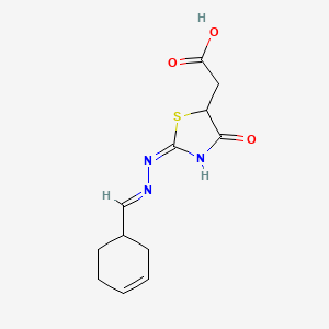 molecular formula C12H15N3O3S B2856147 {2-[(3-Cyclohexen-1-ylmethylene)hydrazono]-4-oxo-1,3-thiazolidin-5-yl}acetic acid CAS No. 433695-61-5