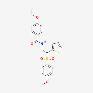 molecular formula C22H23NO5S2 B2856148 4-乙氧基-N-[2-[(4-甲氧基苯基)磺酰基]-2-(2-噻吩基)乙基]苯甲酰胺 CAS No. 946297-72-9