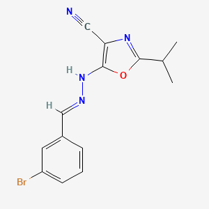 molecular formula C14H13BrN4O B2856158 (E)-5-(2-(3-bromobenzylidene)hydrazinyl)-2-isopropyloxazole-4-carbonitrile CAS No. 620585-67-3