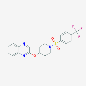 molecular formula C20H18F3N3O3S B2856167 2-((1-((4-(Trifluoromethyl)phenyl)sulfonyl)piperidin-4-yl)oxy)quinoxaline CAS No. 1705511-89-2