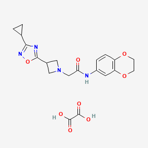 molecular formula C20H22N4O8 B2856171 2-(3-(3-cyclopropyl-1,2,4-oxadiazol-5-yl)azetidin-1-yl)-N-(2,3-dihydrobenzo[b][1,4]dioxin-6-yl)acetamide oxalate CAS No. 1396749-09-9