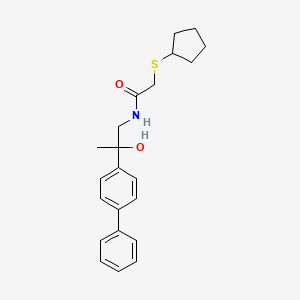 molecular formula C22H27NO2S B2856173 N-(2-([1,1'-biphenyl]-4-yl)-2-hydroxypropyl)-2-(cyclopentylthio)acetamide CAS No. 1448069-92-8