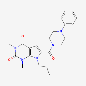 molecular formula C22H27N5O3 B2856176 1,3-dimethyl-6-(4-phenylpiperazine-1-carbonyl)-7-propyl-1H-pyrrolo[2,3-d]pyrimidine-2,4(3H,7H)-dione CAS No. 1049462-29-4