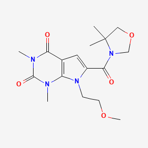 molecular formula C17H24N4O5 B2856184 6-(4,4-dimethyloxazolidine-3-carbonyl)-7-(2-methoxyethyl)-1,3-dimethyl-1H-pyrrolo[2,3-d]pyrimidine-2,4(3H,7H)-dione CAS No. 1021257-58-8