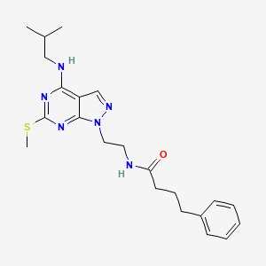molecular formula C22H30N6OS B2856187 N-(2-(4-(isobutylamino)-6-(methylthio)-1H-pyrazolo[3,4-d]pyrimidin-1-yl)ethyl)-4-phenylbutanamide CAS No. 954023-52-0